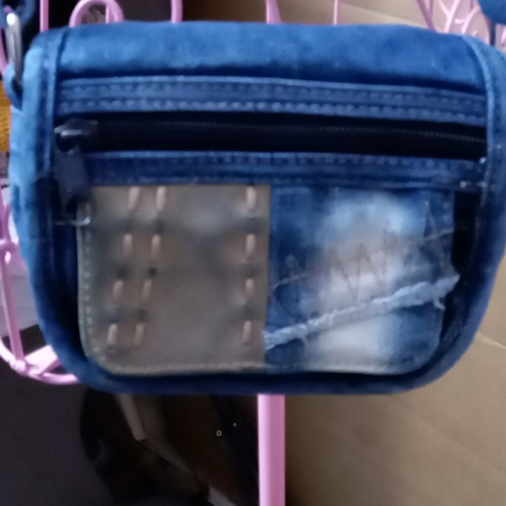 Denim Crossbody Bag Zip Closure Boho Festival Hippie School College